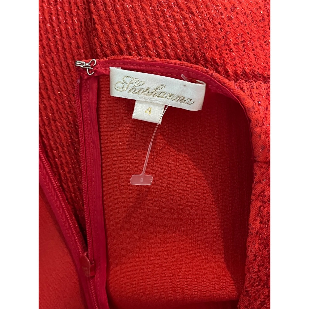 Shoshanna Red Metallic Knit Long Sleeve Bodycon Sheath Dress Size 4 - Picture 3 of 9